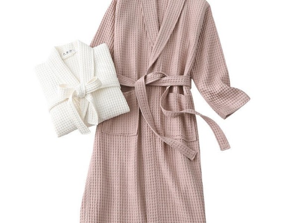 Waffle cotton bathrobe, breathable, summer and spring pajamas