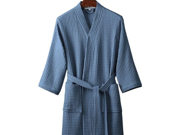 Waffle cotton bathrobe, breathable, summer and spring pajamas