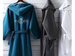 The luxurious embroidered signature blue waffle hooded bathrobe