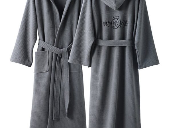 The luxurious embroidered signature blue waffle hooded bathrobe