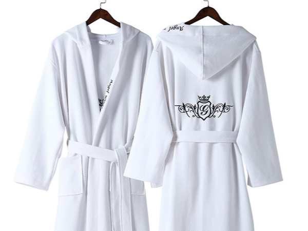 The luxurious embroidered signature blue waffle hooded bathrobe